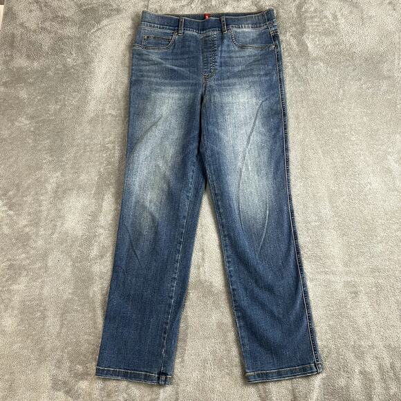 SPANX Pants - Spanx High Rise Straight Leg Jeans Womens L Stretch Denim Light Wash